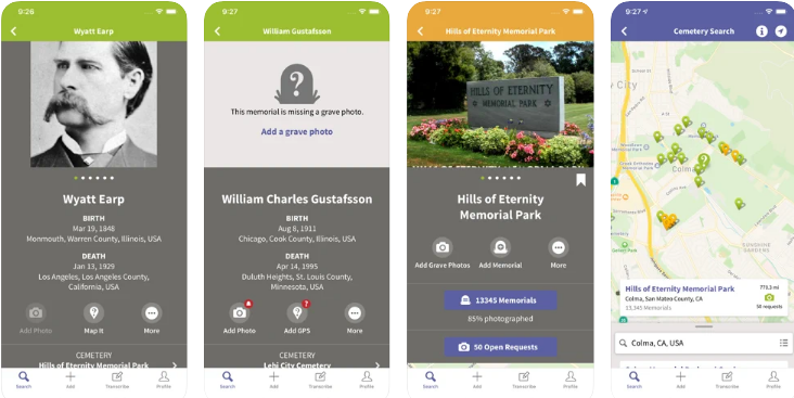 Find A Grave ancestry smartphone application preview Find A Grave ancestry smartphone application preview